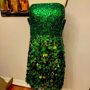 One of a Kind Green Sequin Cocktail Dress Sz 14